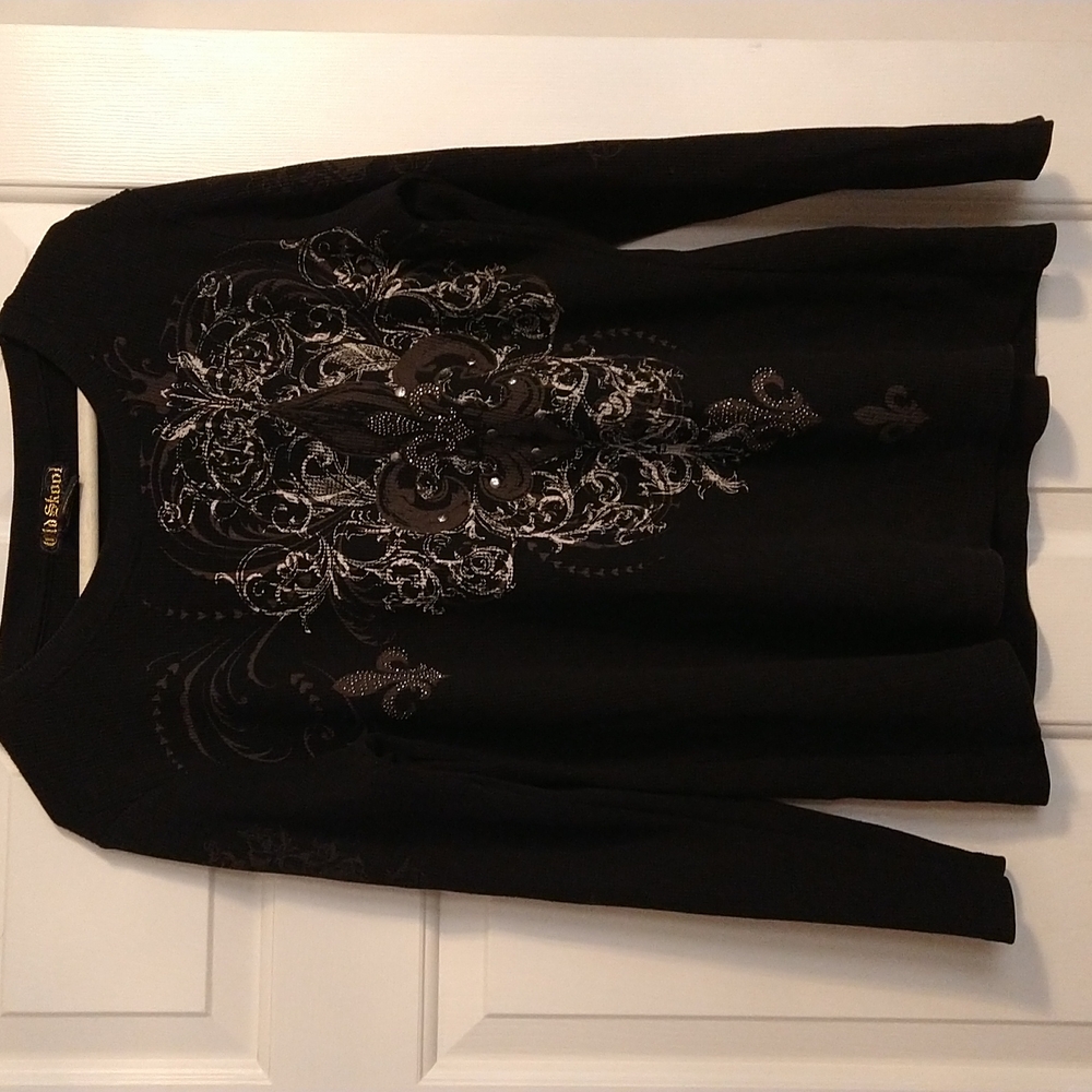 Women's plus size 2X black Art deco thermal type material. fits like a LARGE